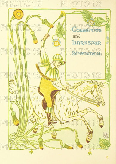 Coltsfoot and Larkspur, Speedwell, 1899. Creator: Walter Crane.