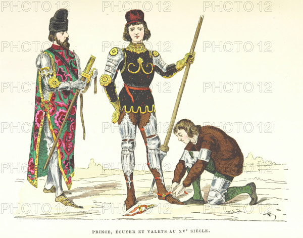Prince, squire and servants in the 15th century, (1882). Creator: Unknown.