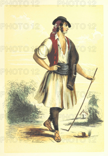 Man in traditional costume, 1848. Creators: Adolphe François Pannemaker, Estaquier.
