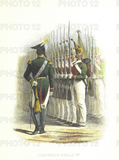 Emperor Nicholas I reviewing his guard, 1855.  Creators: Boyer, Charles-Amédée Colin.