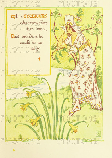 While Eyebright observes from her nook, And wonders he could be so silly, 1899.  Creator: Walter Crane.