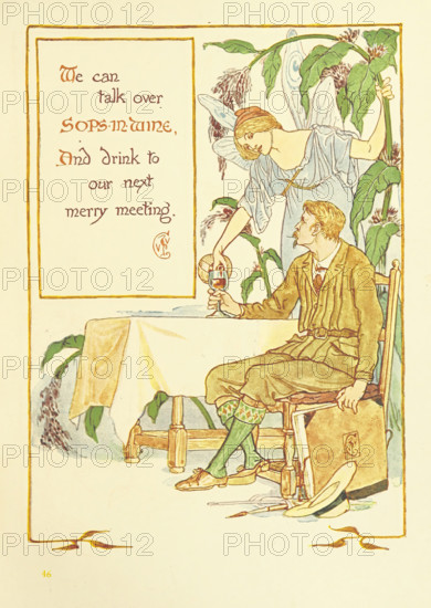 We can talk over Sops-In-Wine, And drink to our next merry meeting, 1899. Creator: Walter Crane.