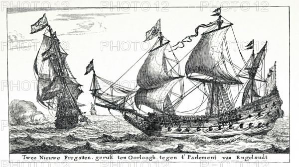 Two New Frigates Launched for War Against the Parliament of England, c1652-1654, (1896). Creator: Unknown.
