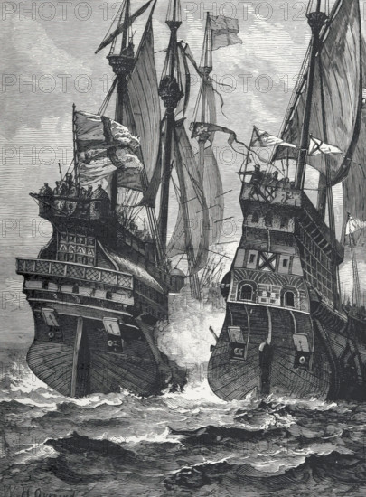 The Defeat of Sir Andrew Barton, 1511, (1887). Creator: William Heysham Overend.