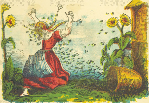 Girl attacked by bees, 1854. Creator: Unknown.