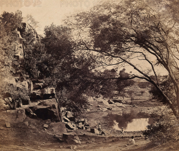 India: the 'Crow's Nest' battery beside a small pond, c1858. Creator: Felice Beato.
