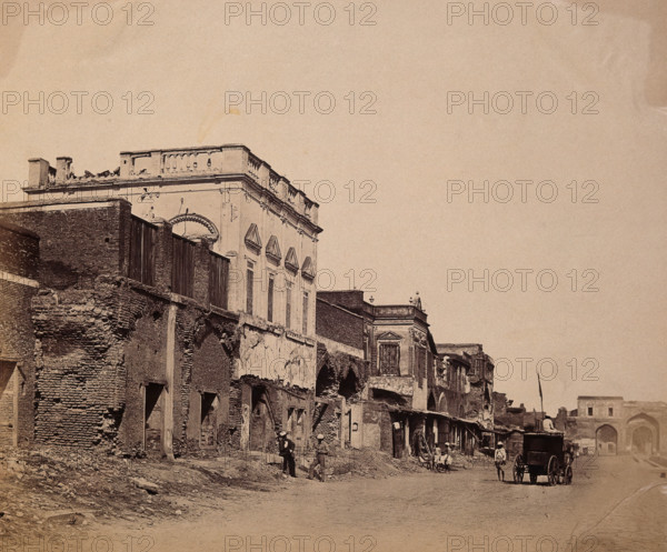 India: a ruined street showing the house in which the king was confined, c1858. Creator: Felice Beato.