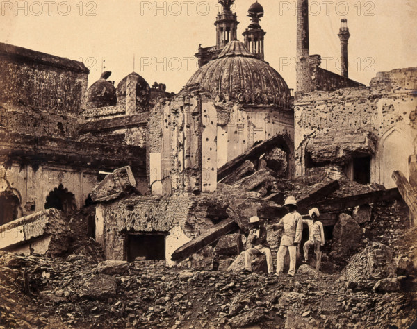 Lucknow, India: the Chutter Munzil, showing damage caused by an explosion during the Indian...c1858. Creator: Felice Beato.