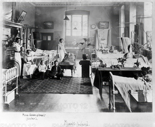 St Bartholomew's Hospital, London: patients and nurses in Mark ward, c1908. Creator: Unknown.