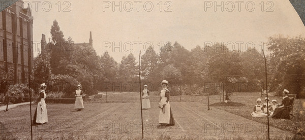 St Marylebone Infirmary, London: nurses playing tennis, 1906 (1912). Creator: Unknown.