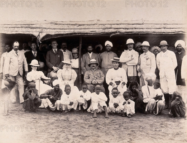 Patients being discharged from hospital, during the bubonic plague outbreak in Karachi, India, 1897. Creator: Unknown.