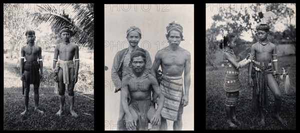 Sarawak: a Kayan and Sea Dayak man, three Land Dayaks, and a Sea Dayak man and woman. Creator: Unknown.