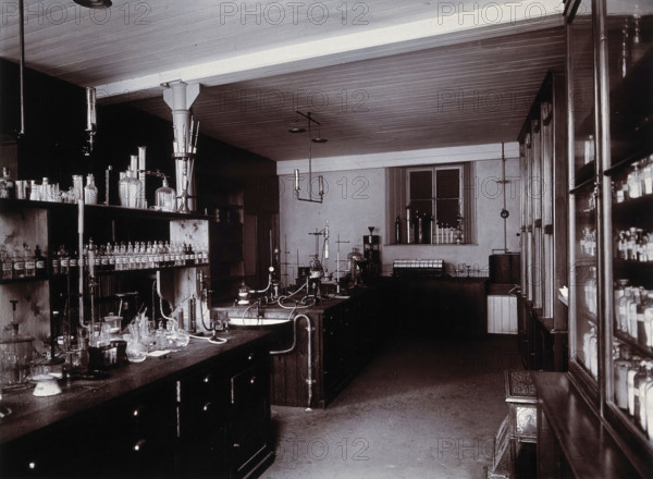 The interior of a pharmaceutical or chemical laboratory..., c1890s. Creator: Unknown.