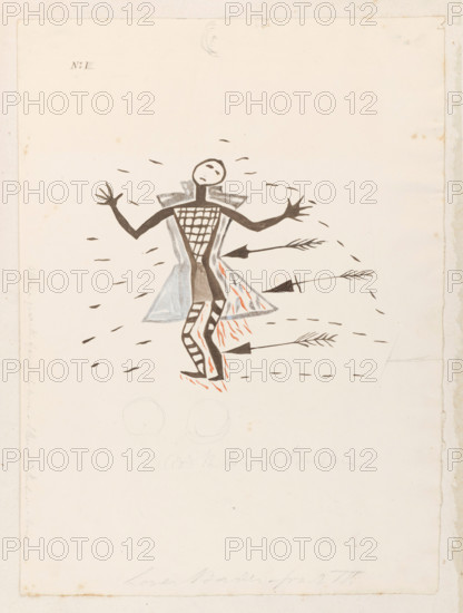 Human figure with arrows, (1855?).  Creator: Thomas Bateman.