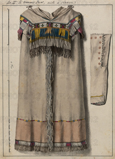 Native North American costume: a woman's dress, with a sleeve, (1855?). Creator: Thomas Bateman.