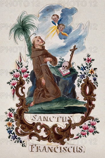 Saint Francis of Assisi, kneeling, receiving the stigmata. Creator: Unknown.