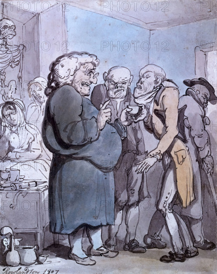 Patients consulting an obese quack, 1807. Creator: Thomas Rowlandson.