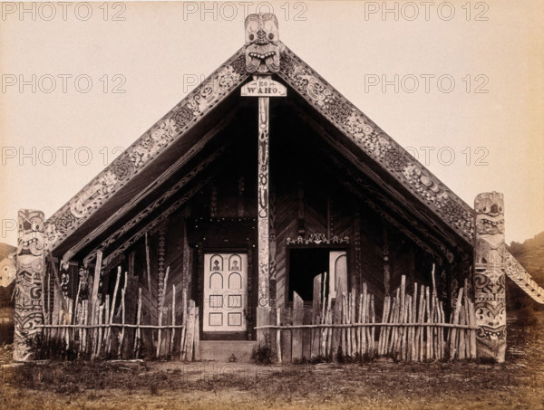 New Zealand: the house of the Maori leader and prophet, Te Kooti, 19th century. Creator: Unknown.