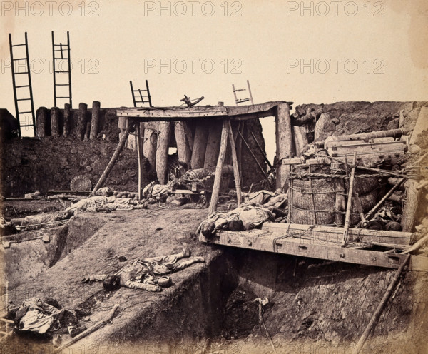 Taku, China: the North Fort: Chinese corpses following the capture of the fort by the Eng..., 1860. Creator: Felice Beato.