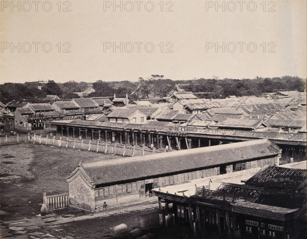 Beijing, China: buildings at the entrance to the Chinese quarter of the city (?)..., 1860. Creator: Felice Beato.