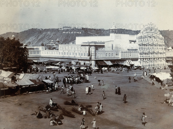 Jaipur: Palace of the winds, with the market place around, 19th century. Creator: Unknown.