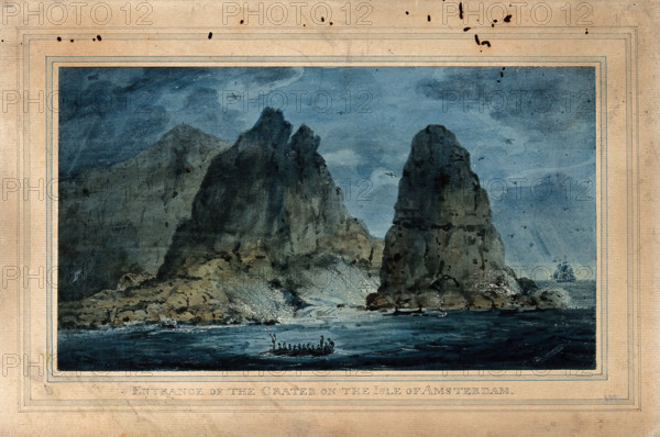 Entrance to the crater of the island of Amsterdam, Indian Ocean, 11 October 1804. Creator: Edward Hawke Locker.