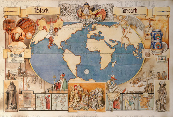 Black Death - pictorial diagram..., late 19th-early 20th century?  Creator: Monro Scott Orr.