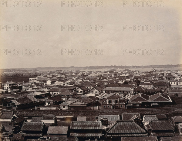 Yokohama, Japan: panoramic view of Yokohama town, looking towards the harbour, c1873. Creator: William Pryor Floyd.