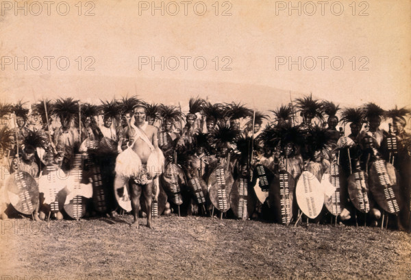 Pietermaritzburg, South Africa: African warriors preparing to dance, between 1800 and 1899. Creator: Unknown.