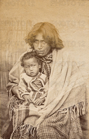 New Zealand: a Maori woman and child, 19th century. Creator: Unknown.
