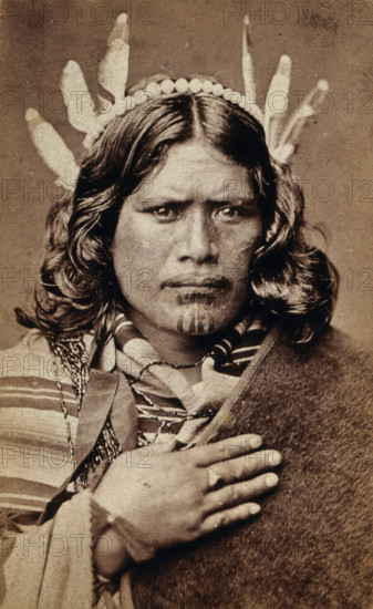 A Maori man with a tattoed face, c1870s. Creator: James Bragge.