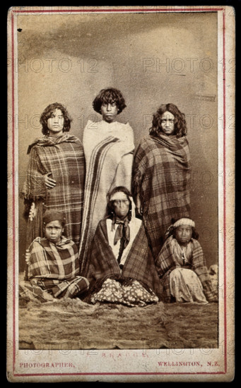 Six Maori people, c1870s. Creator: James Bragge.