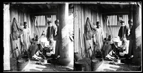Foochow (Fuzhou), Fukien province, China: a coppersmith at work in his shop, 1871. Creator: John Thomson.