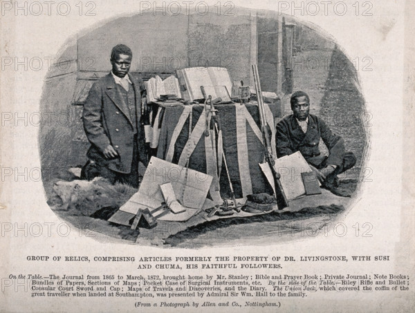 David Livingtone's followers, Susi and Chuma, pictured with his former possessions, 1873. Creator: Unknown.