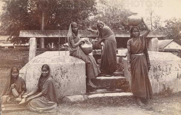 Hassan, Karnataka, India: young women fetching water from a well at an orphanage, [1900?]. Creator: Unknown.