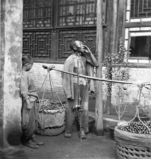 Peking, Pechili province, China: a travelling fruit-seller, 1869. Creator: John Thomson.