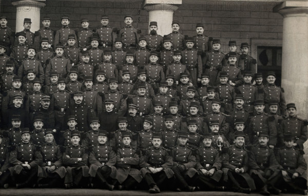 French soldiers including Louis de Broglie (front row, third from right), 1914. Creator: Unknown.