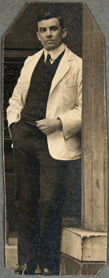 Charing Cross Hospital: full-length portrait of Basil Hood, 1906. Creator: Unknown.