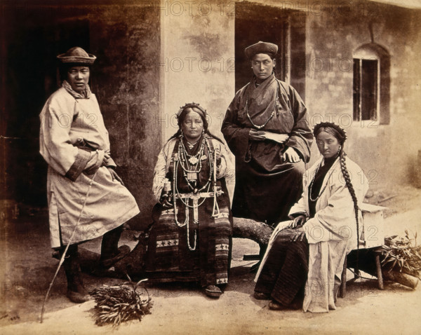 Darjeeling, India: women and men in traditional dress, 1904. Creator: Unknown.