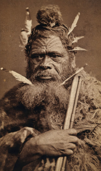A Maori man with a tattoed face, between 1800 and 1899. Creator: Unknown.