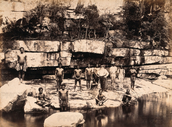 Eshowe, South Africa: a group of Africans at Adam's Mill, c1880s. Creator: John Wallace Bradley.