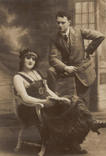 L'Alouette and Arthur Frith of 'The Goods' concert party, posing on stage, (between 1910 and 1919?). Creator: Unknown.