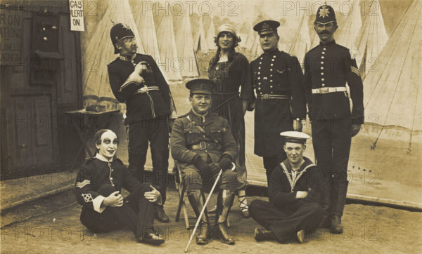 Characters on the set of a play, (between 1910 and 1919?). Creator: Unknown.