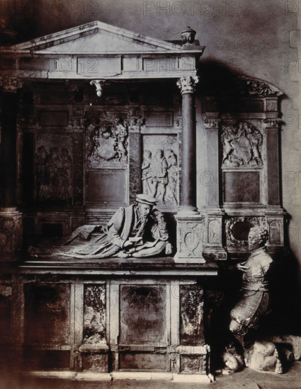 The church of St Bartholomew the Great: interior view showing the monument of Lord Rich. c1900.. Creator: Unknown.