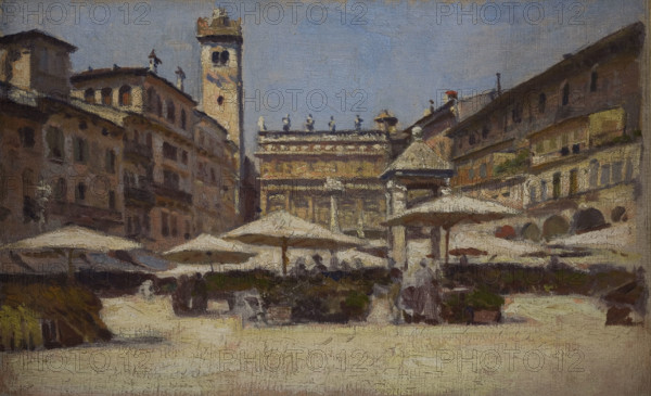 Piazza delle Erbe in Verona, c1900. Creator: Aleksander Gierymski.