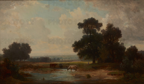 Landscape with Cows at a Watering-Place, c1880, before 1876. Creator: Jozef Szermentowski.