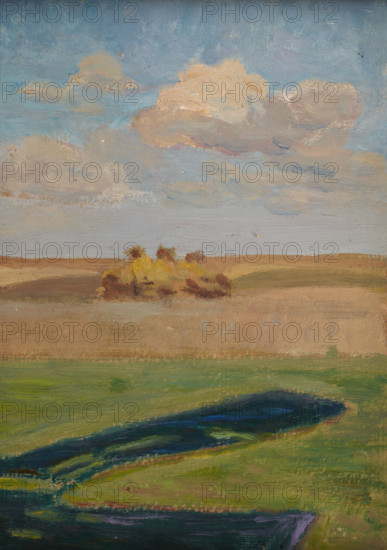 Landscape with Stacks, 1900. Creator: Unknown.