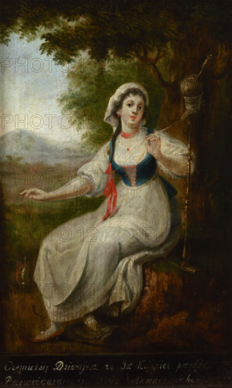 Spinner at Her Work / Frivolous Spinner-two-sided painting, c1800. Creator: Michal Stachowicz.