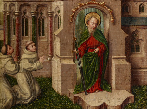 Saint Paul with Monks in Front of the Church of San Paolo fuori le Mura in Rome, between 1490-1500. Creator: Unknown.