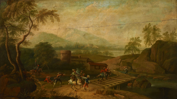Robbery on the Bridge, 18th century. Creator: Unknown.